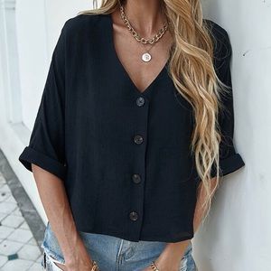 SHEIN solid button front blouse. NWOT